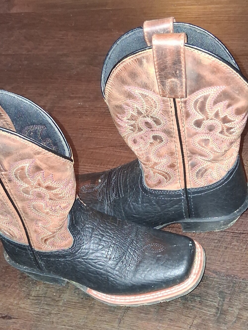 Dan Post Size 13 Boys Black and Brown Western Cowboy Boots